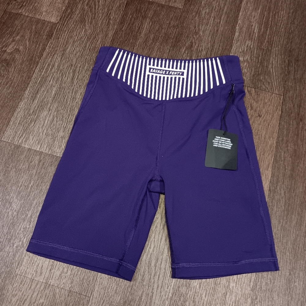 Savage X Fenty Navy and White Striped Waistband Bike Shorts Sz S